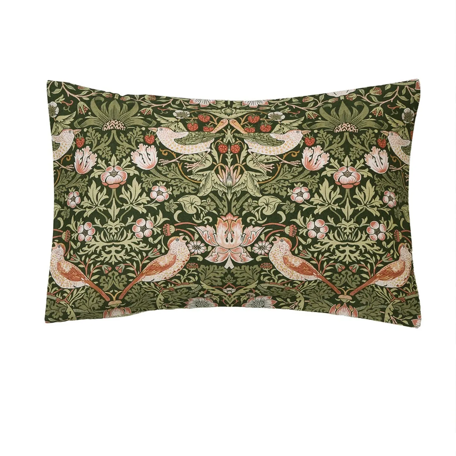William Morris Strawberry Thief Standard Pillowcase Pair - Green, Cotton Sateen by Julian Charles