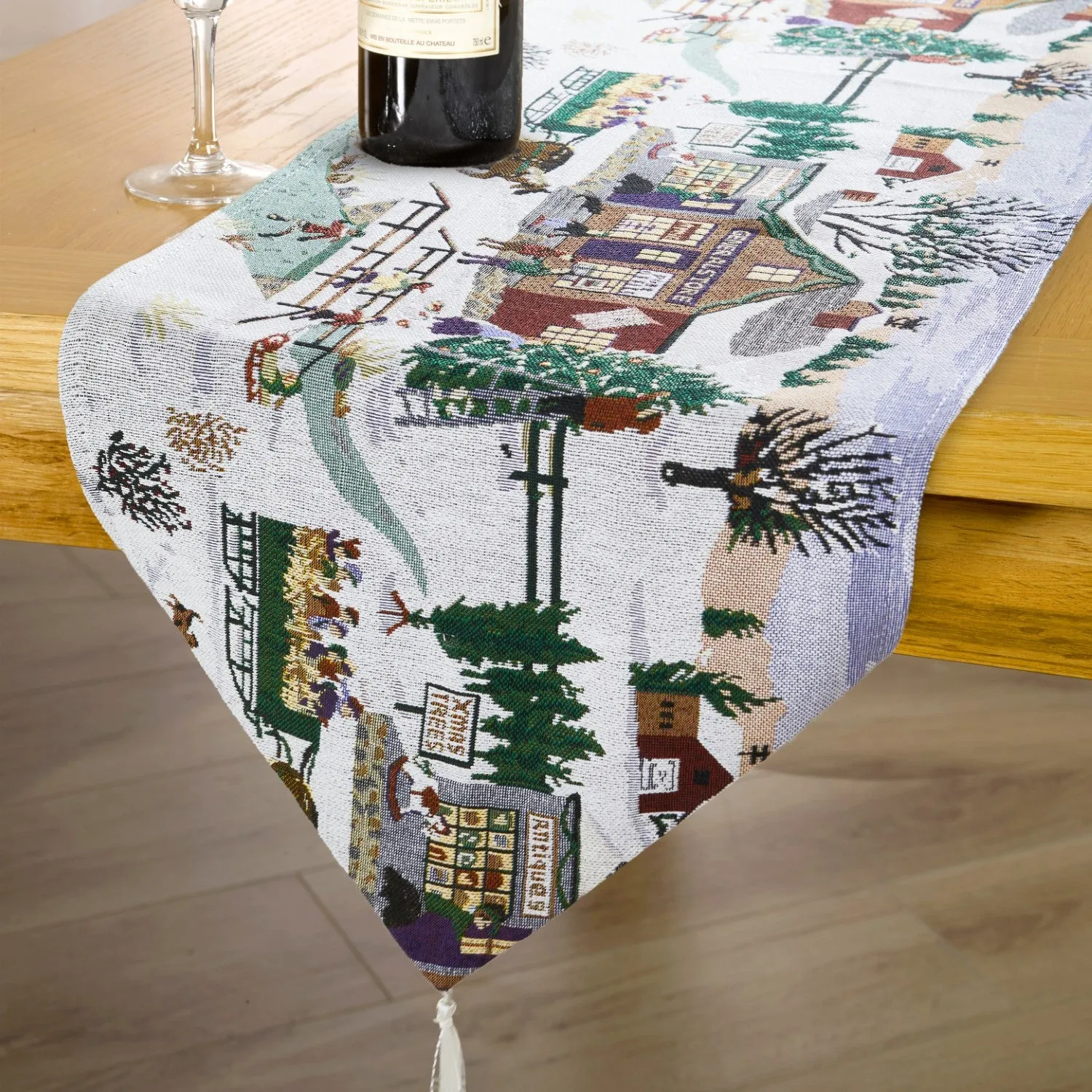 Winter Table Runner with Tassels - Multi