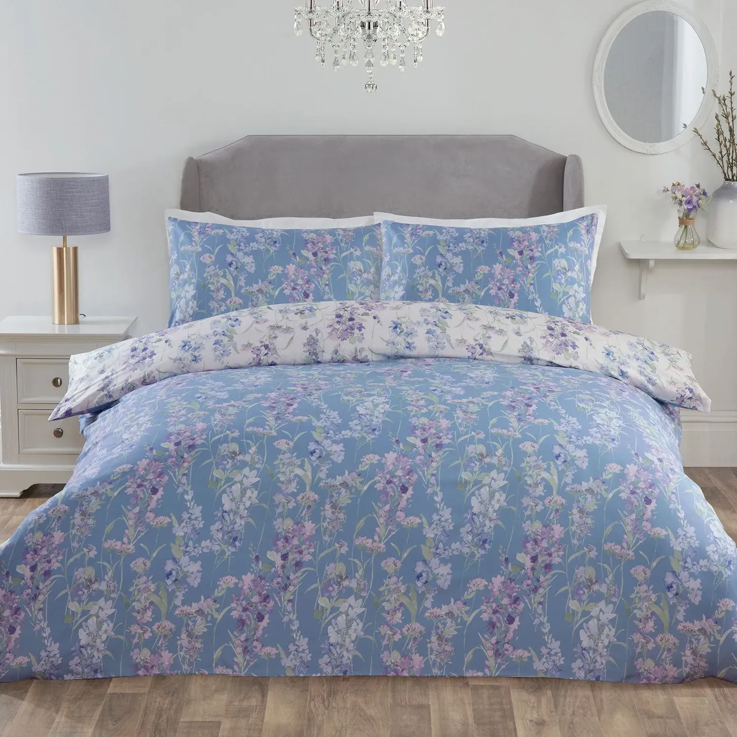 Wisteria Floral Single Duvet Set Reversible - Blue alternate view