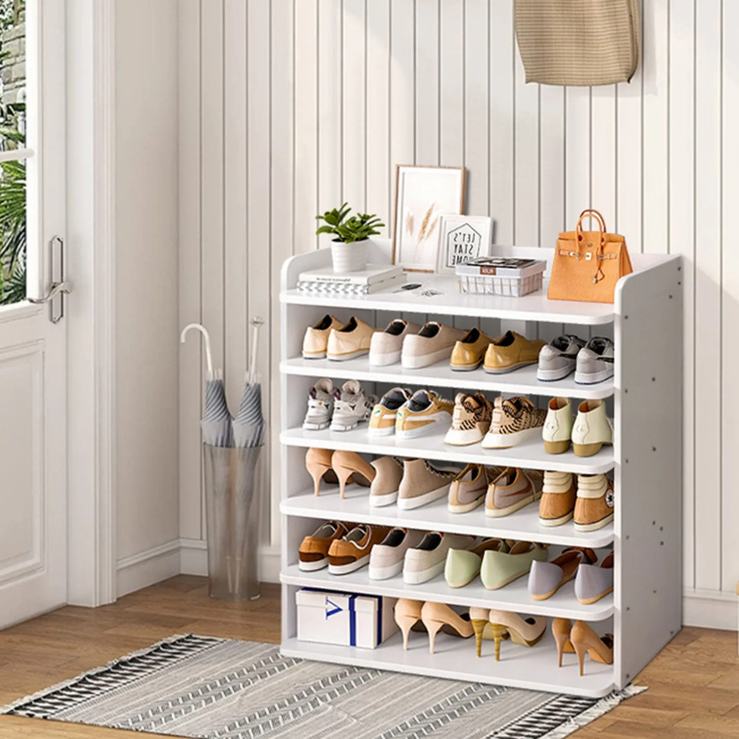 Wooden 6-Tier Shoe Rack - White by Julian Charles