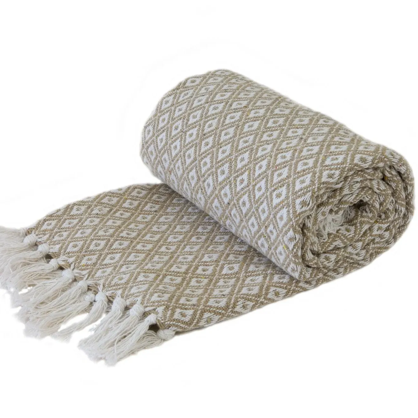 Woven Throw with Geometric Design - Natural, Cotton