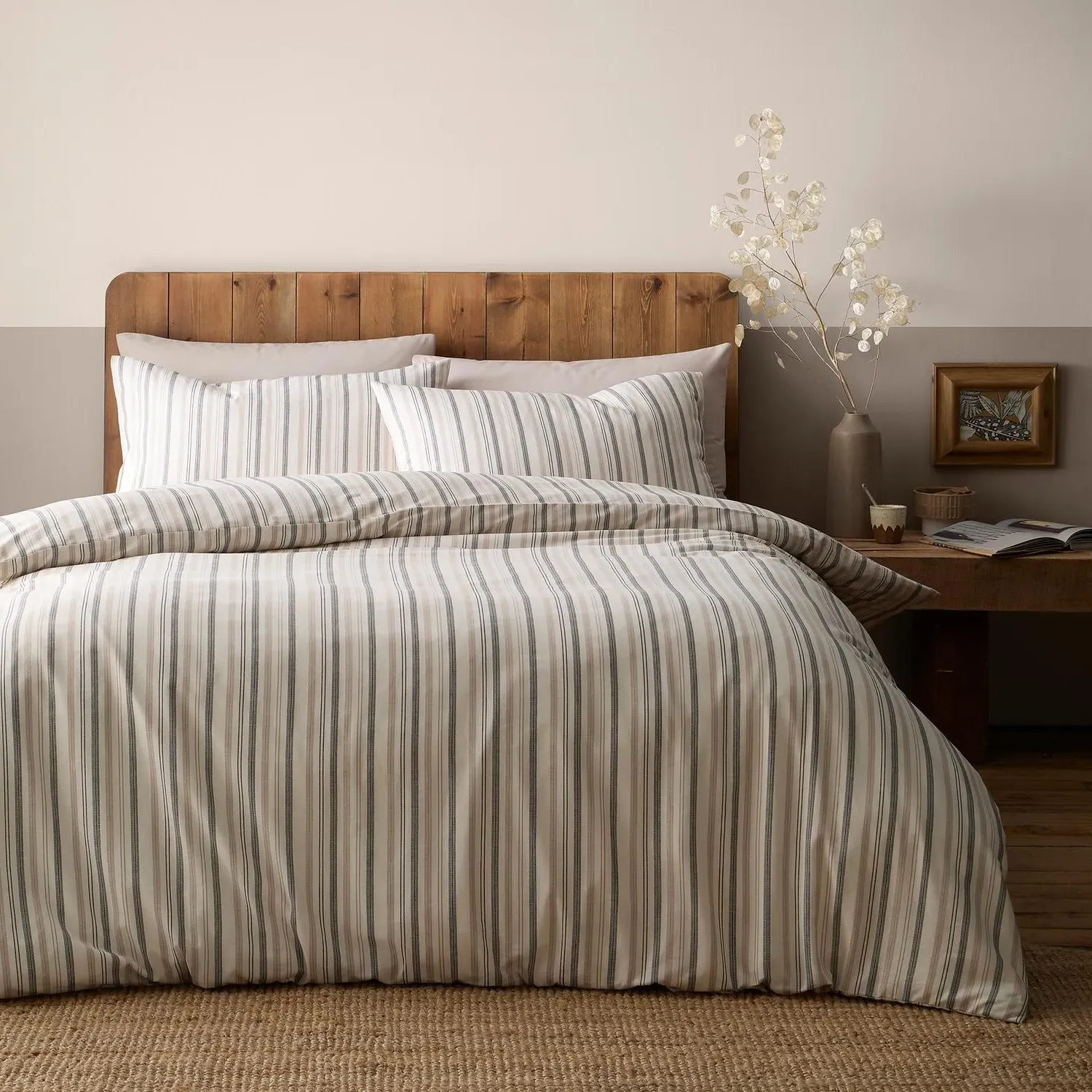 Yarn Dyed Thin Stripe Single Duvet Set - Natural, Cotton product