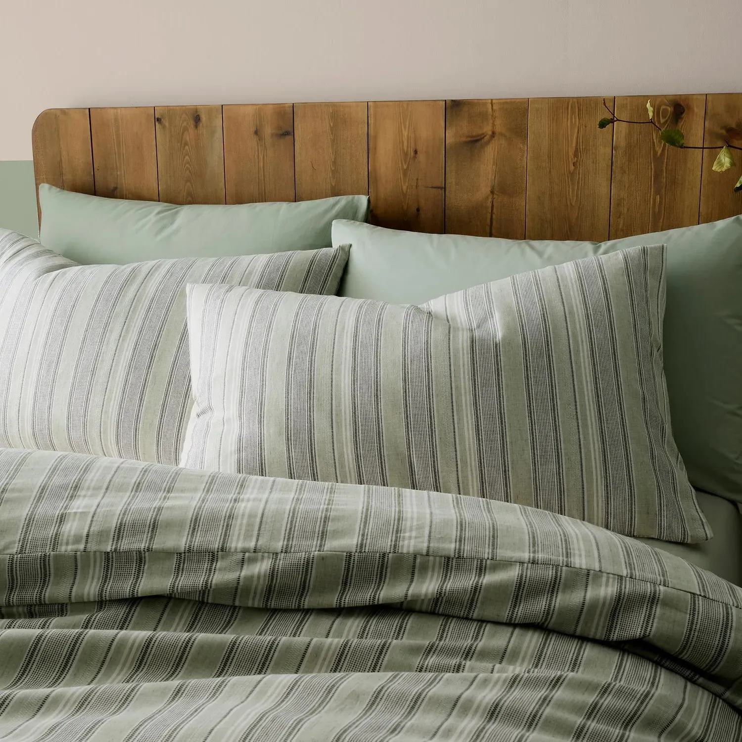 Yarn Dyed Wide Stripe Single Duvet Set - Green, Cotton alternate view