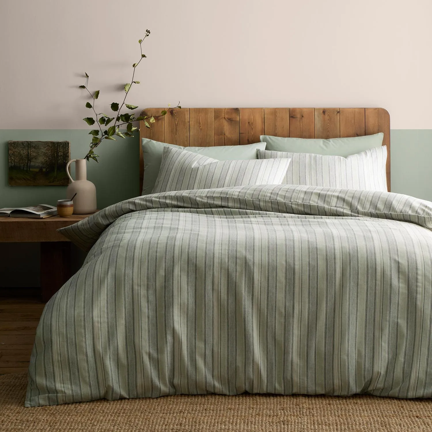 Yarn Dyed Wide Stripe Single Duvet Set - Green, Cotton product