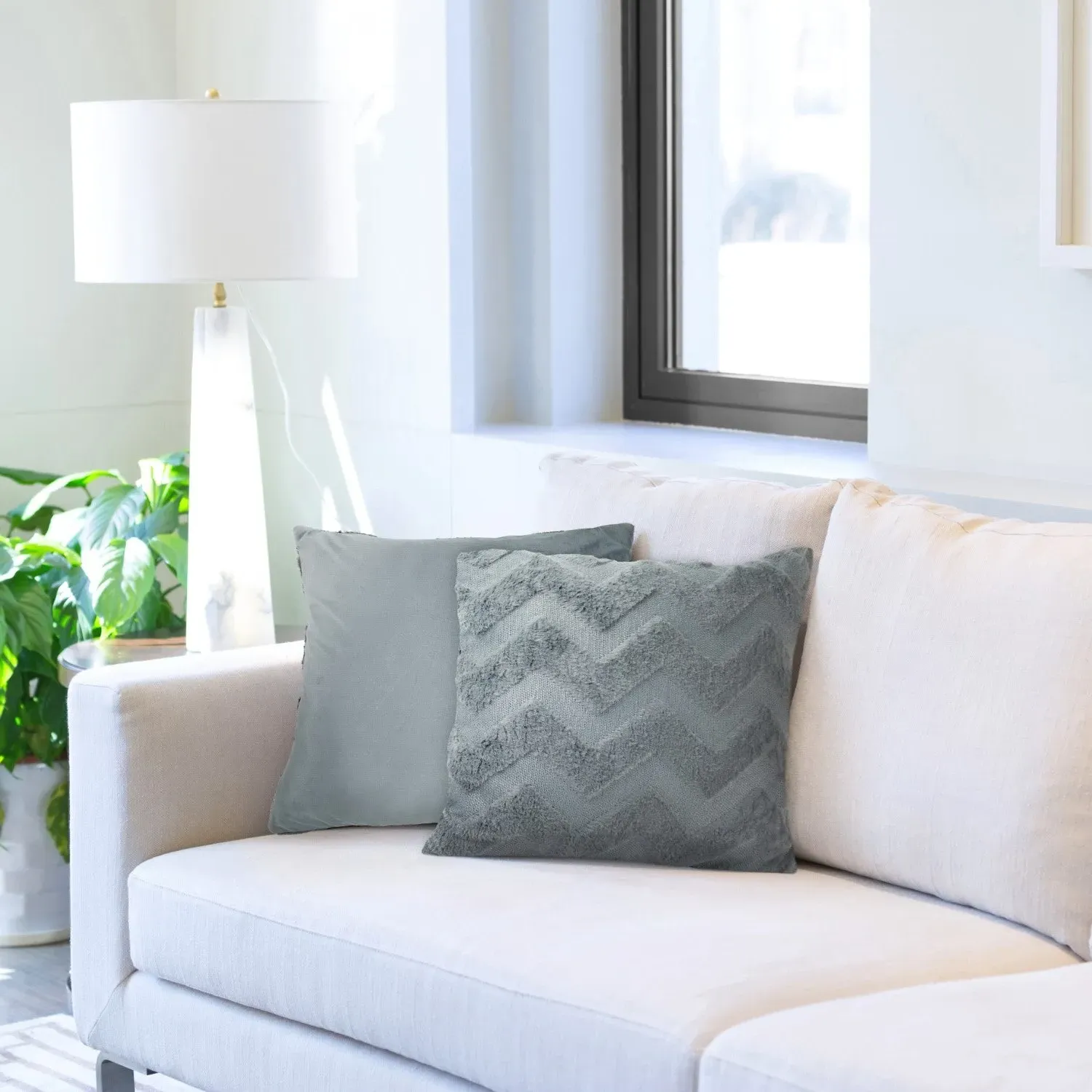 Zigzag Cushion Covers Pair - Charcoal Grey, Polyester