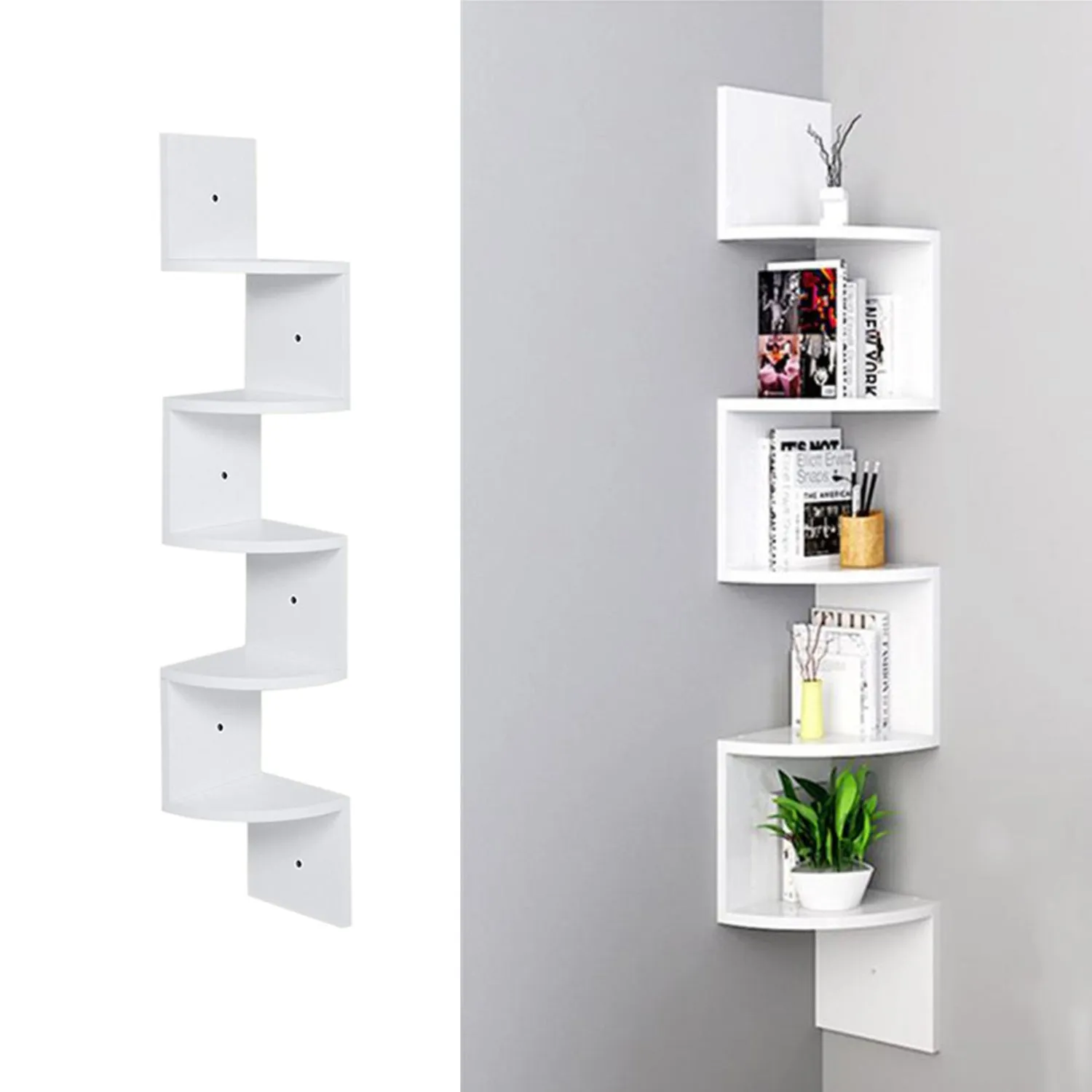 Zigzag Floating Corner Shelves 5-Tier - White alternate view