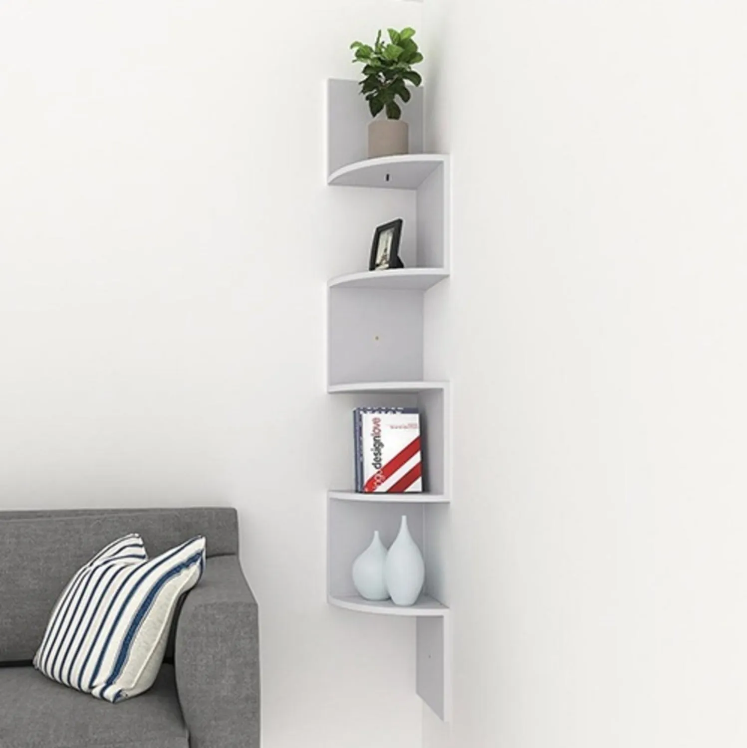 Zigzag Floating Corner Shelves 5-Tier - White product