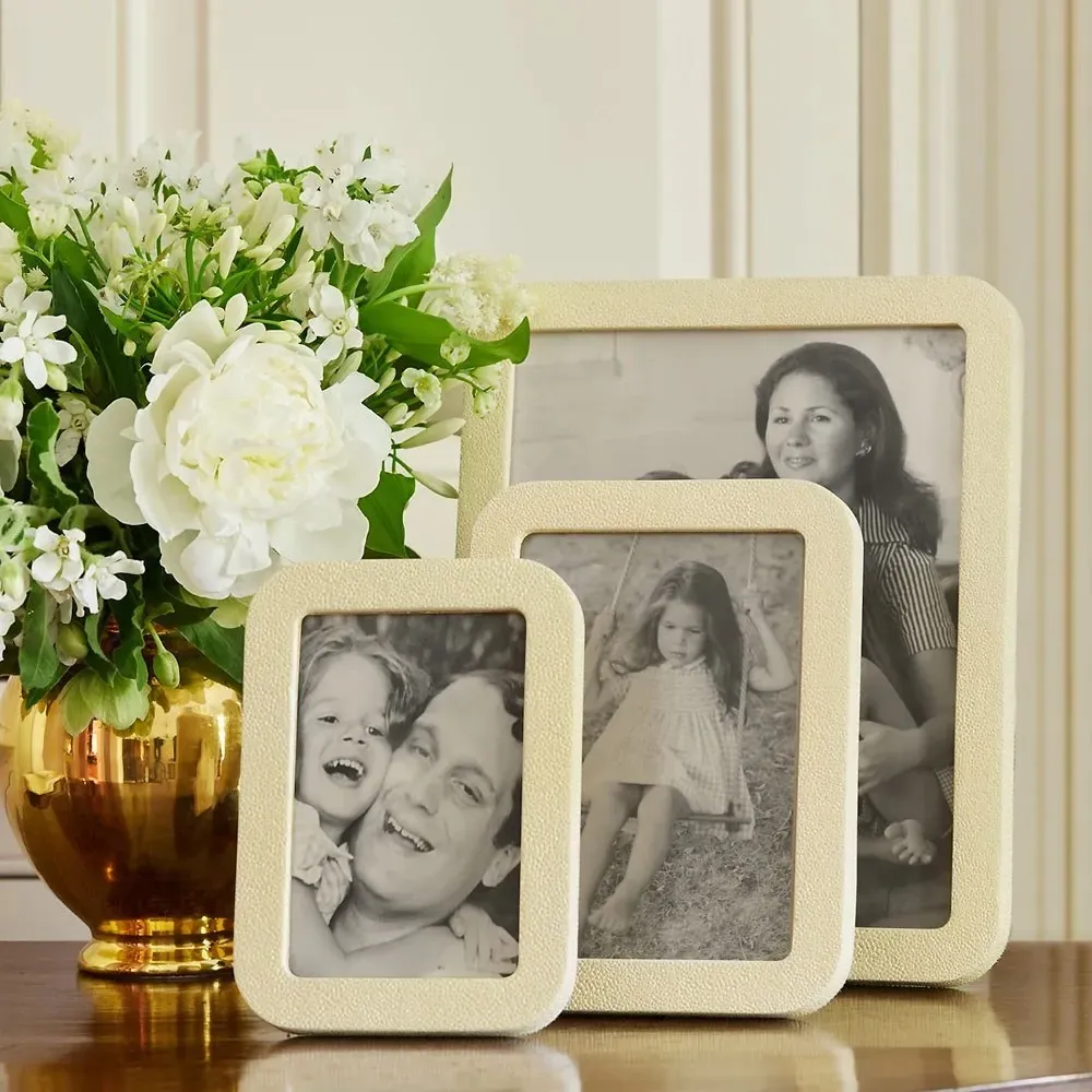 8x10 Photo Frame - Cream, Embossed Shagreen