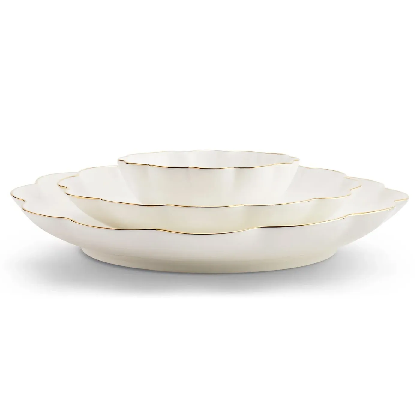 AERIN Scalloped Nesting Serving Dish Set of 3 - White, Ceramic