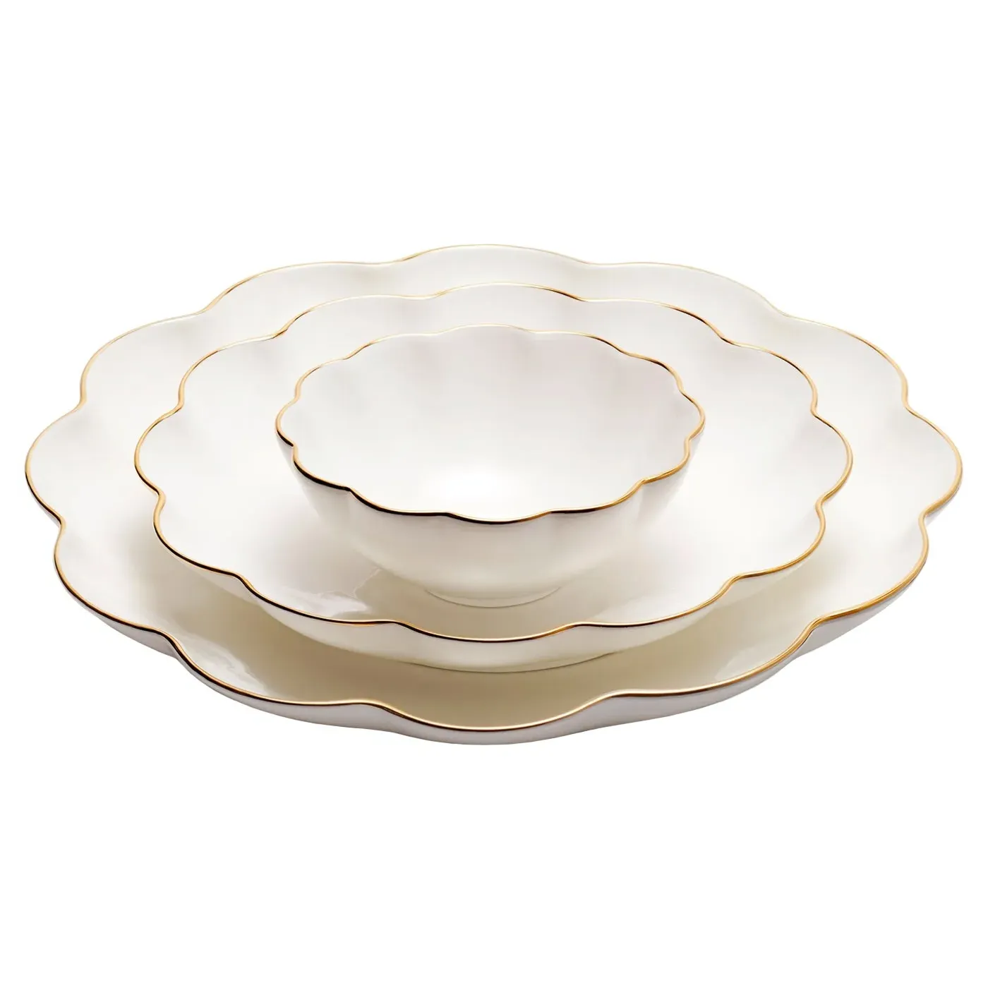 AERIN Scalloped Nesting Serving Dish Set of 3 - White, Ceramic image