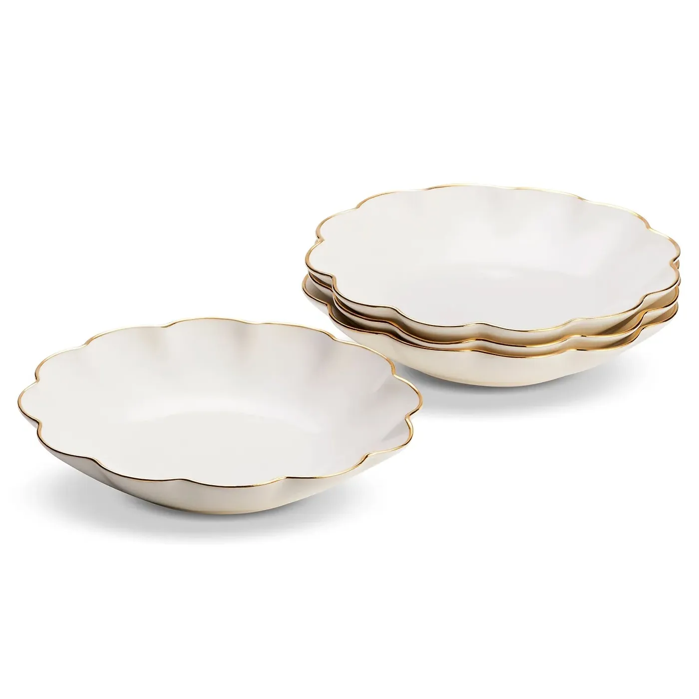 Coastal Beach Scalloped Appetizer Plate Set of 4 - White, Bone China