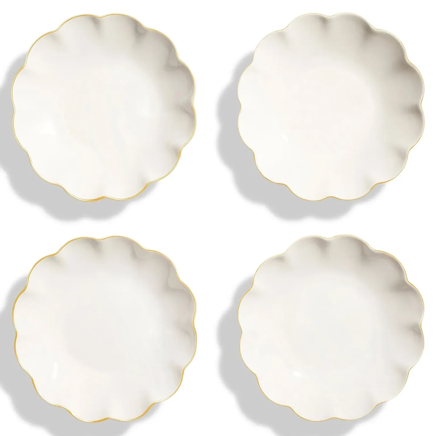 Coastal Beach Scalloped Appetizer Plate Set of 4 - White, Bone China