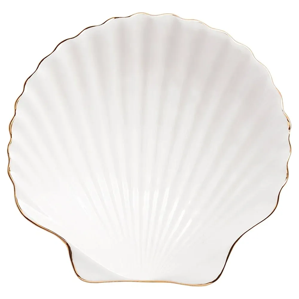 Coastal Beach Shell Appetizer Plate Set of 4 - White, Ceramic