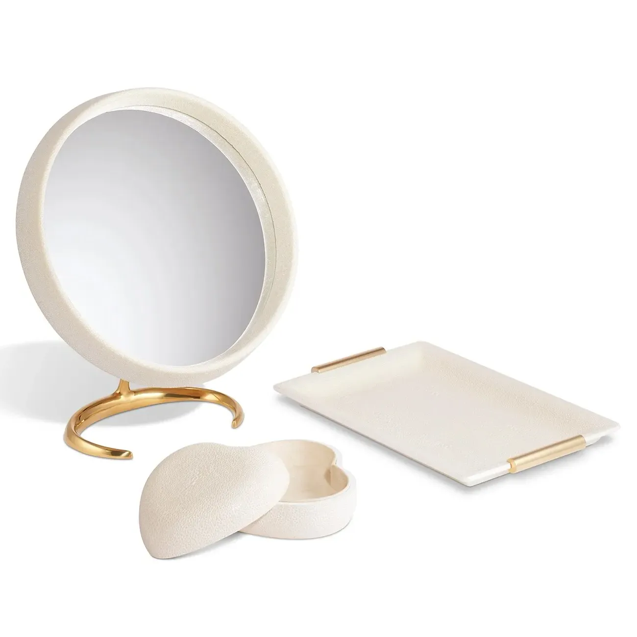 Embossed Shagreen Vanity Mirror - Cream