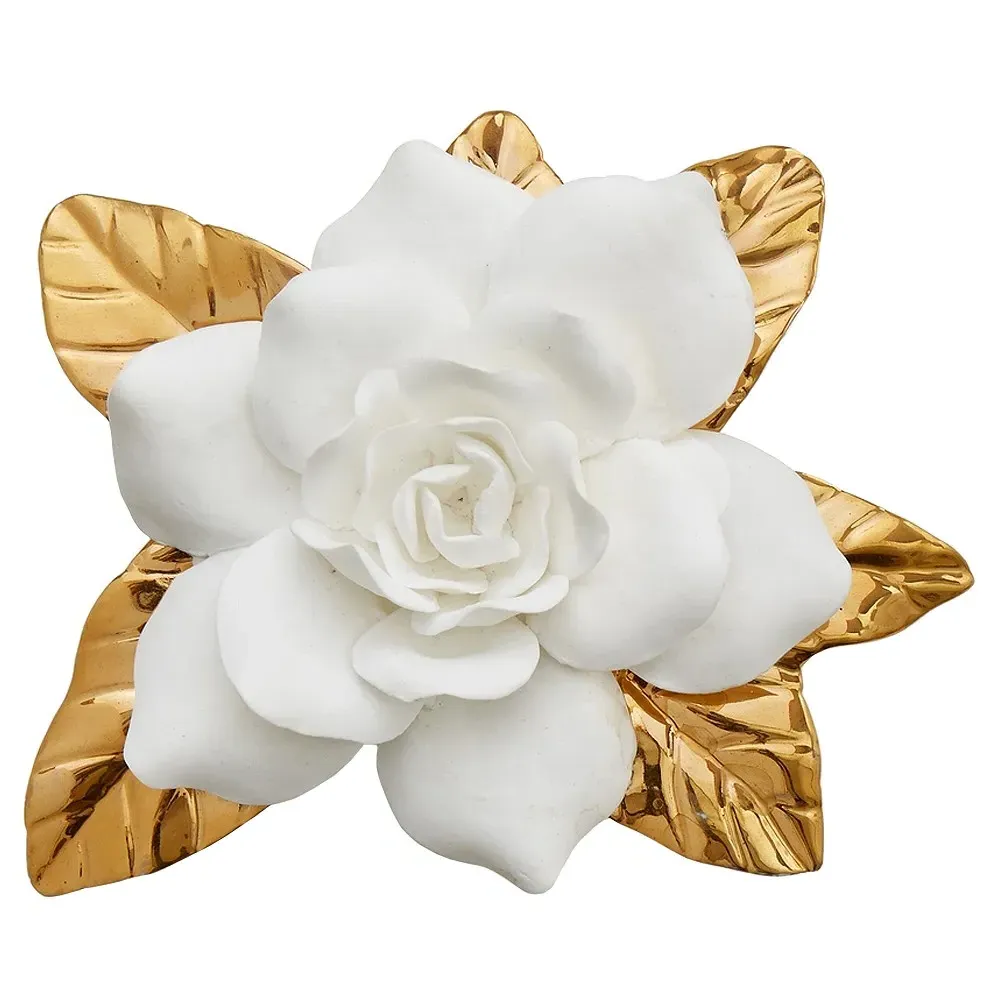French Country Porcelain Gilded Gardenia Floral Sculpture - White image