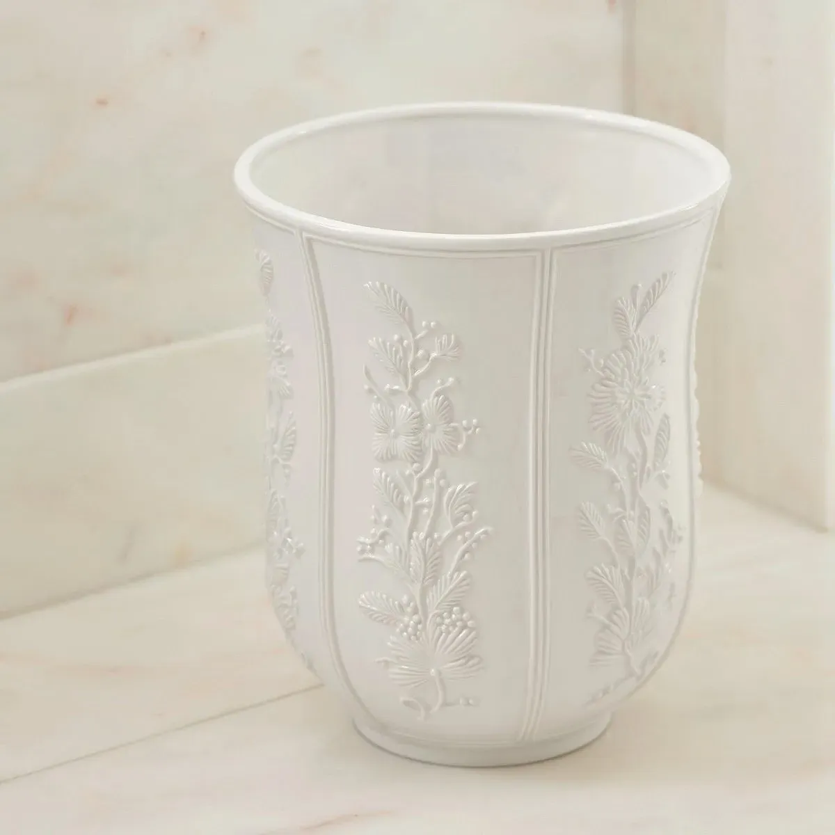 Josepha Floral Waste Basket - White, Ceramic