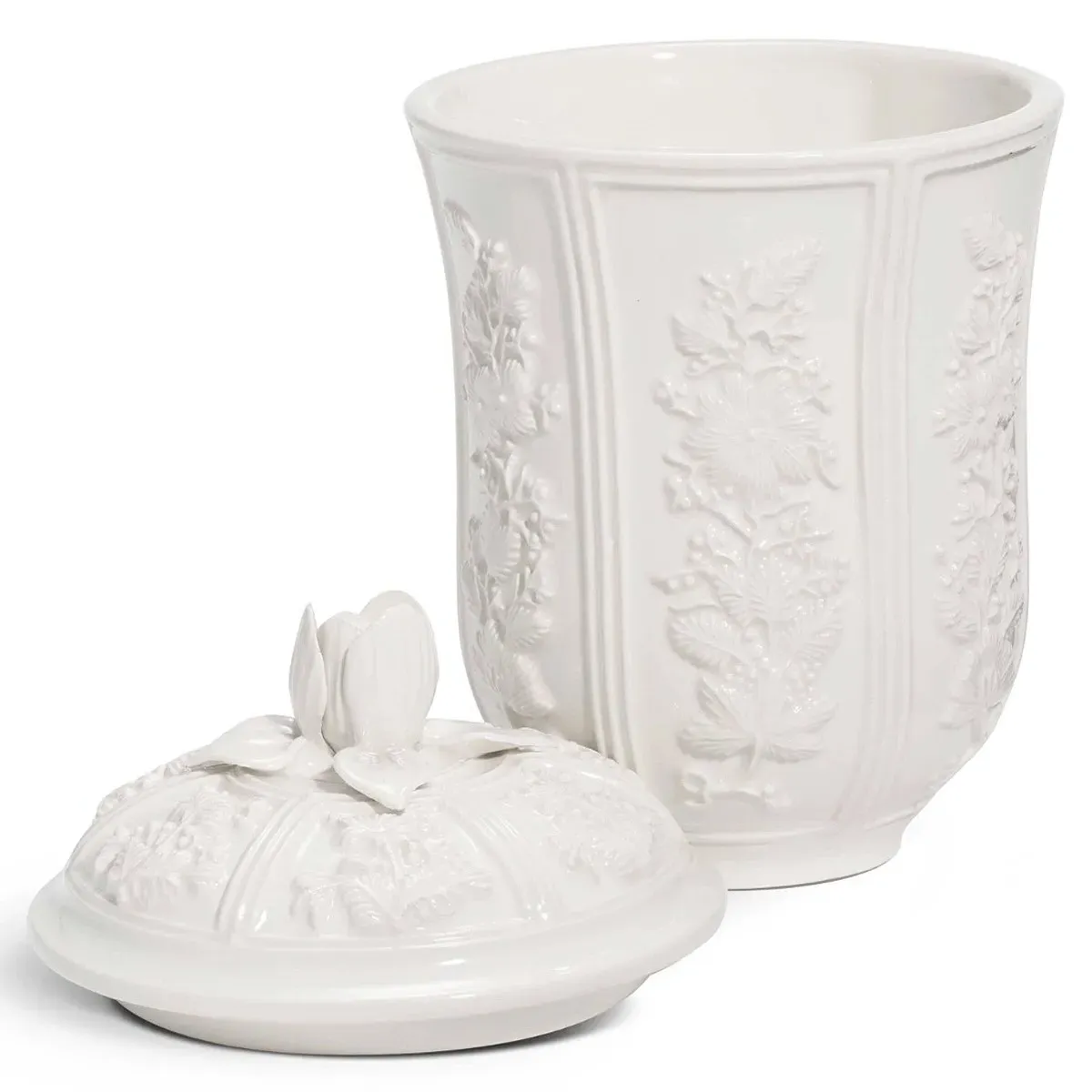 Josepha Large Floral Canister - White, Ceramic