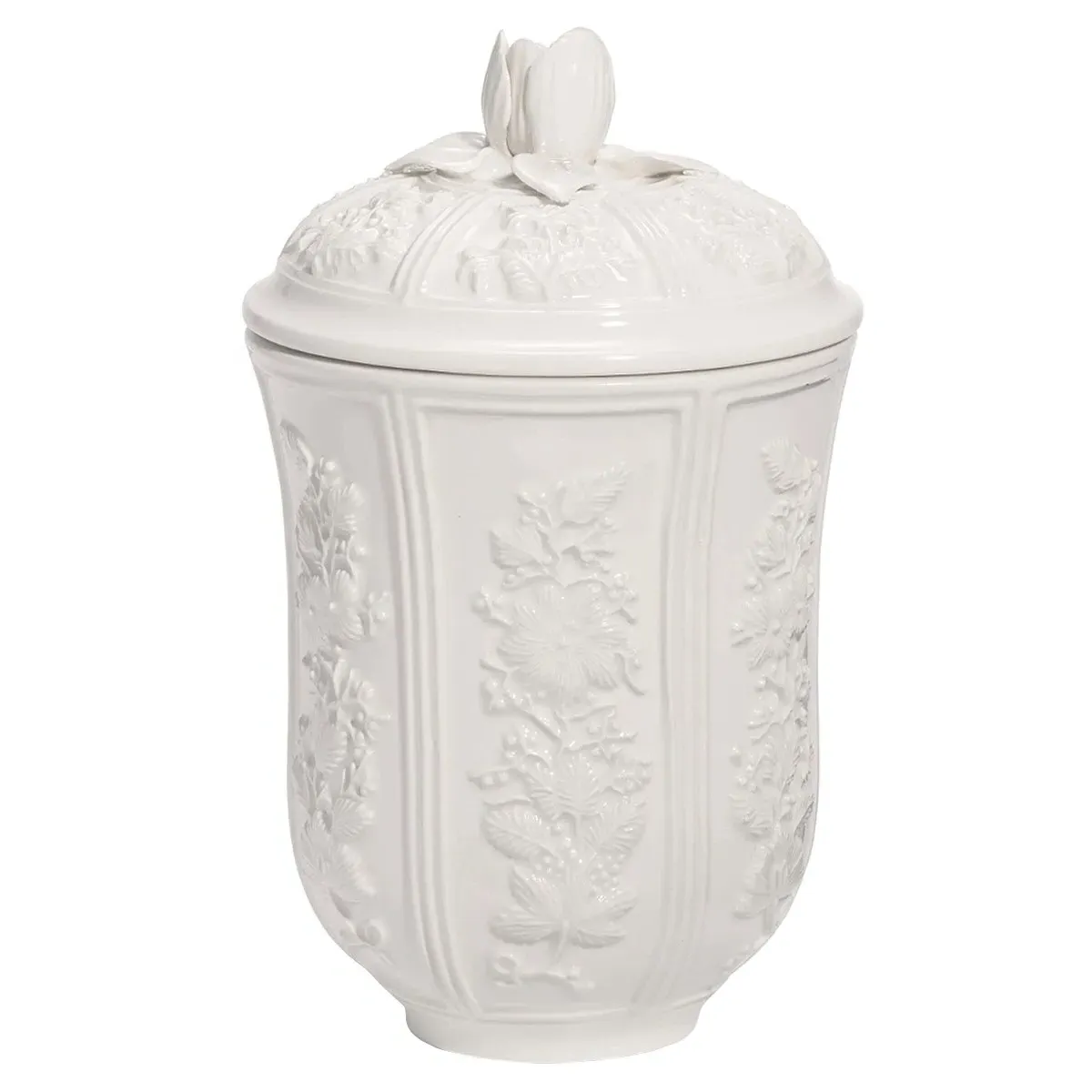 Josepha Large Floral Canister - White, Ceramic