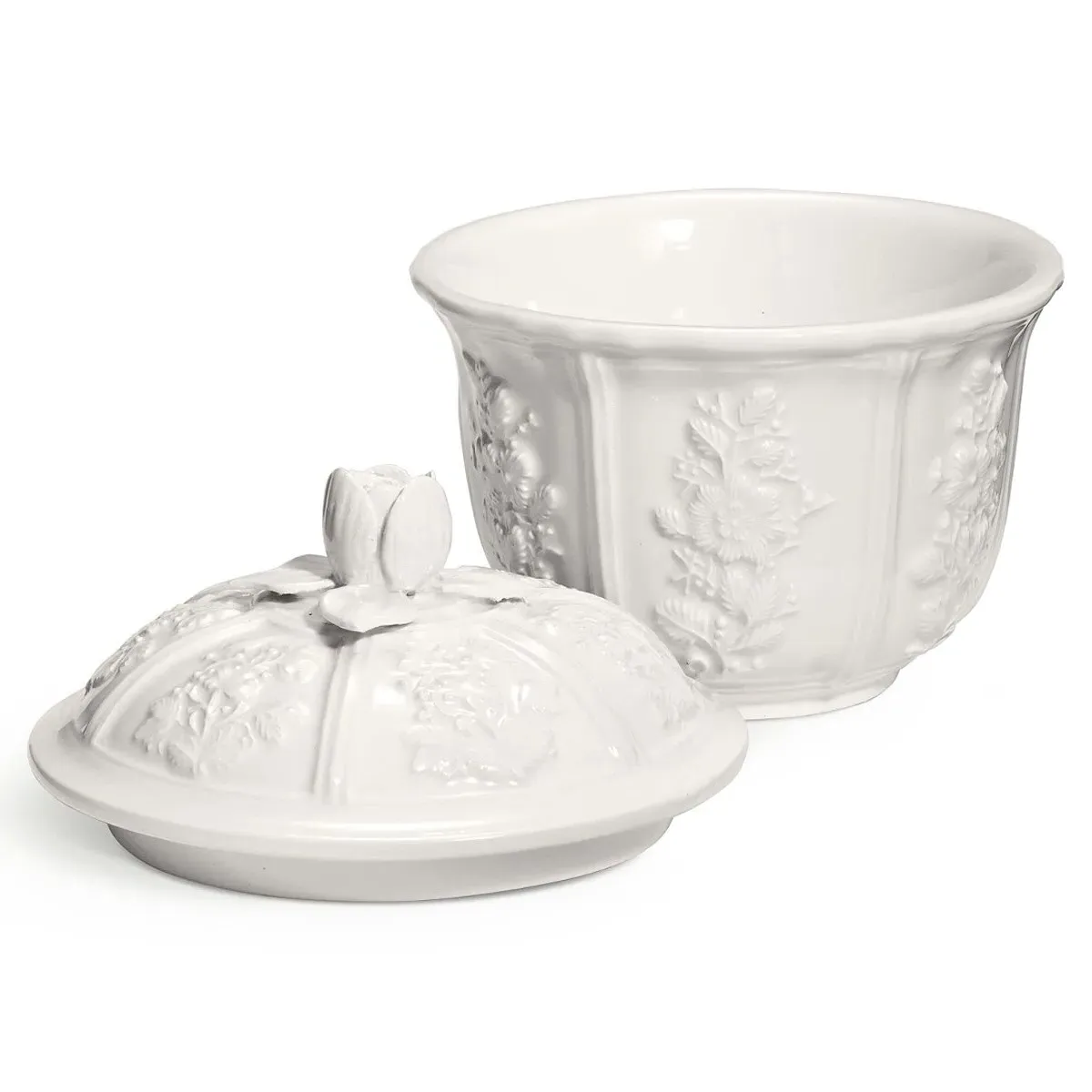 Josepha Small Floral Canister - White, Ceramic