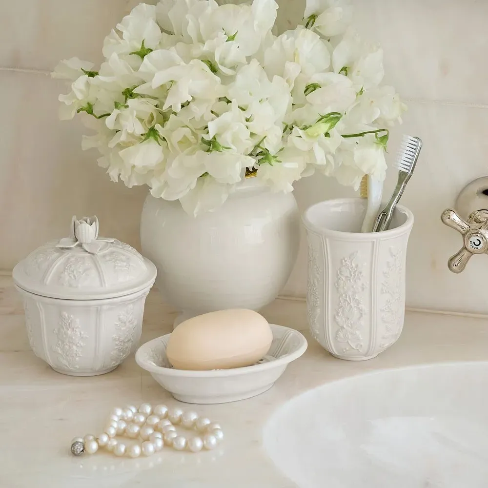 Josepha Small Floral Canister - White, Ceramic