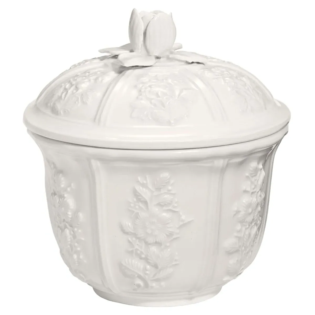 Josepha Small Floral Canister - White, Ceramic