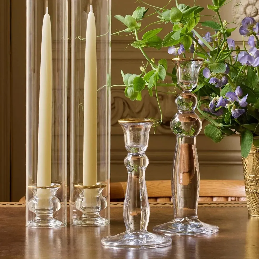 Sancia Taper Candleholder with Sleeve Set of 2 - Clear, Glass