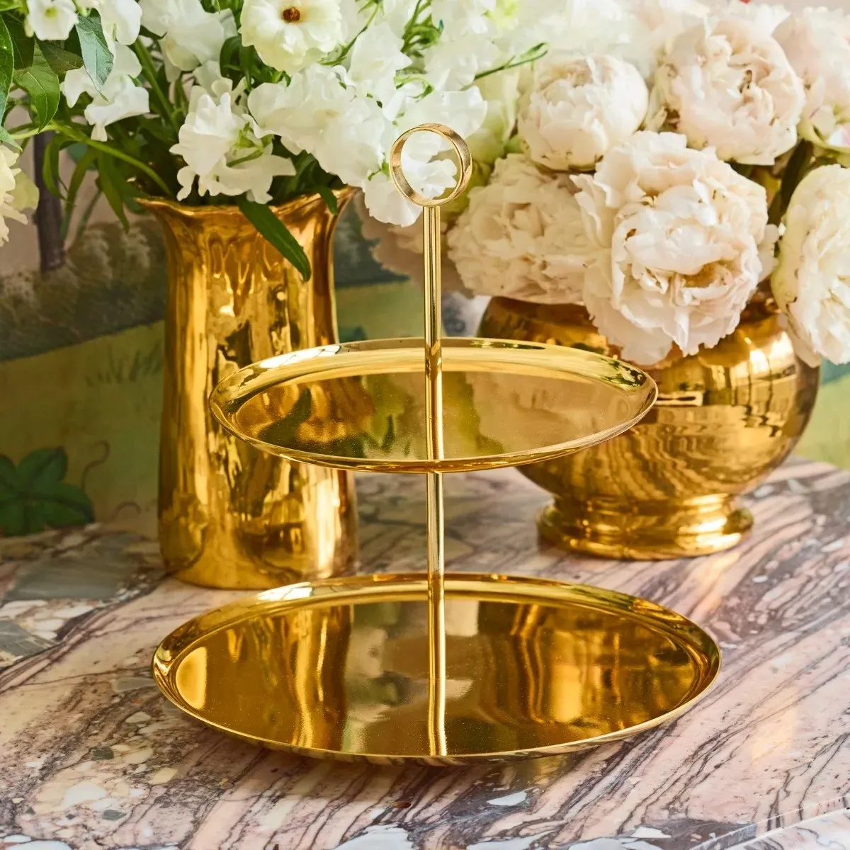 Sintra 2 Tier Serving Stand - Gold, Brass