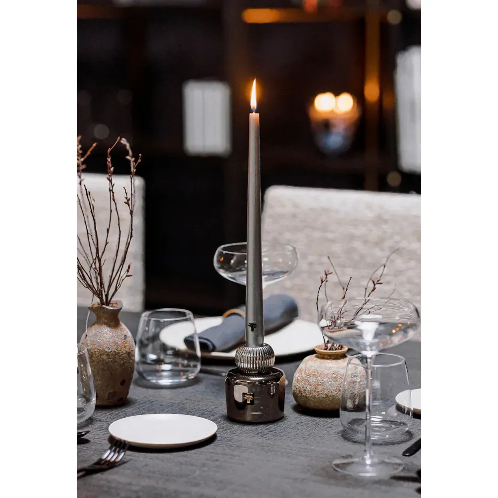 Les Exclusives Regency Glass Candlesticks Set - Silver