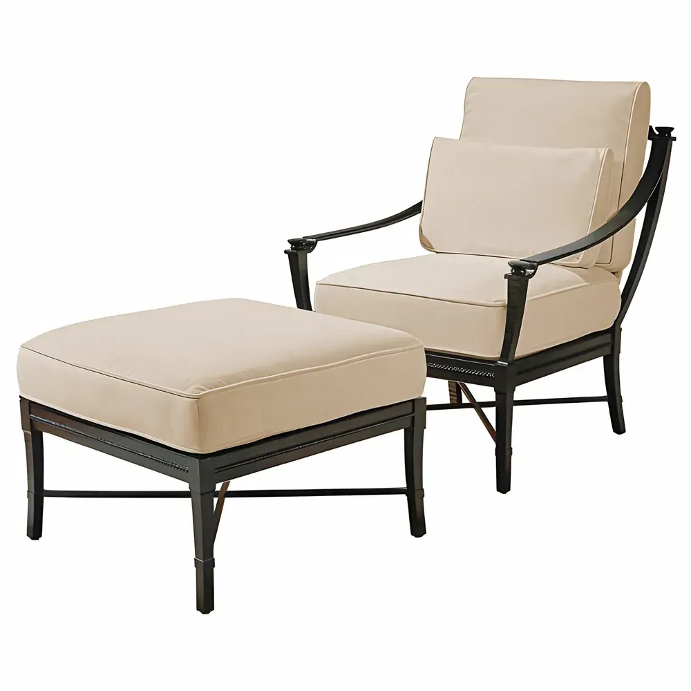 Andalusia Square Outdoor Ottoman - Beige, Aluminum