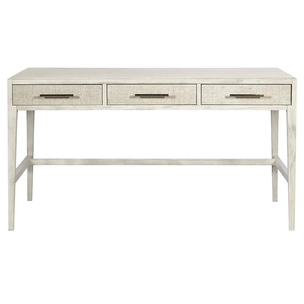 Atlas Desk with Raffia Drawers - White, Gmelina Wood