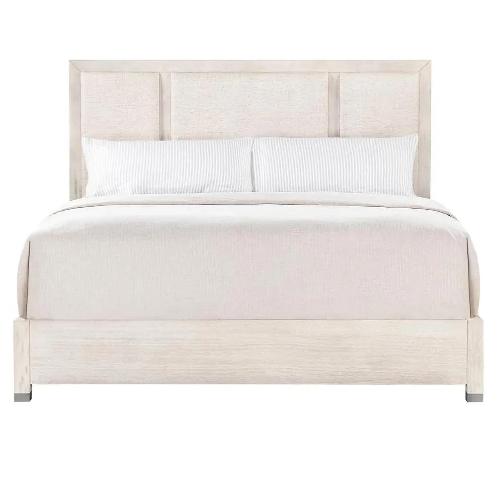 Atlas King Size Bed with Raffia Panels - Off White, Ash