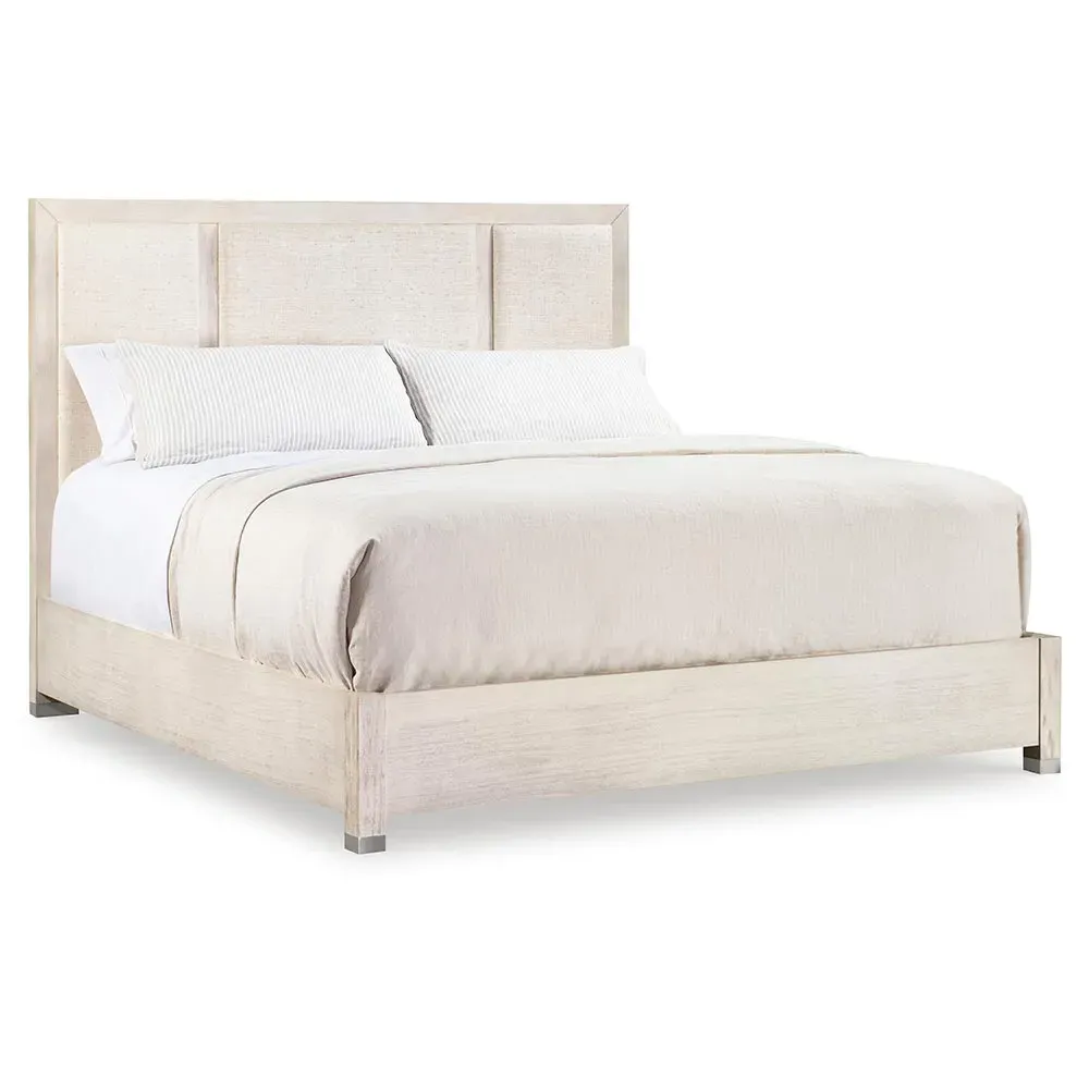 Atlas Queen Size Bed with Raffia Panels - Off White, Ash