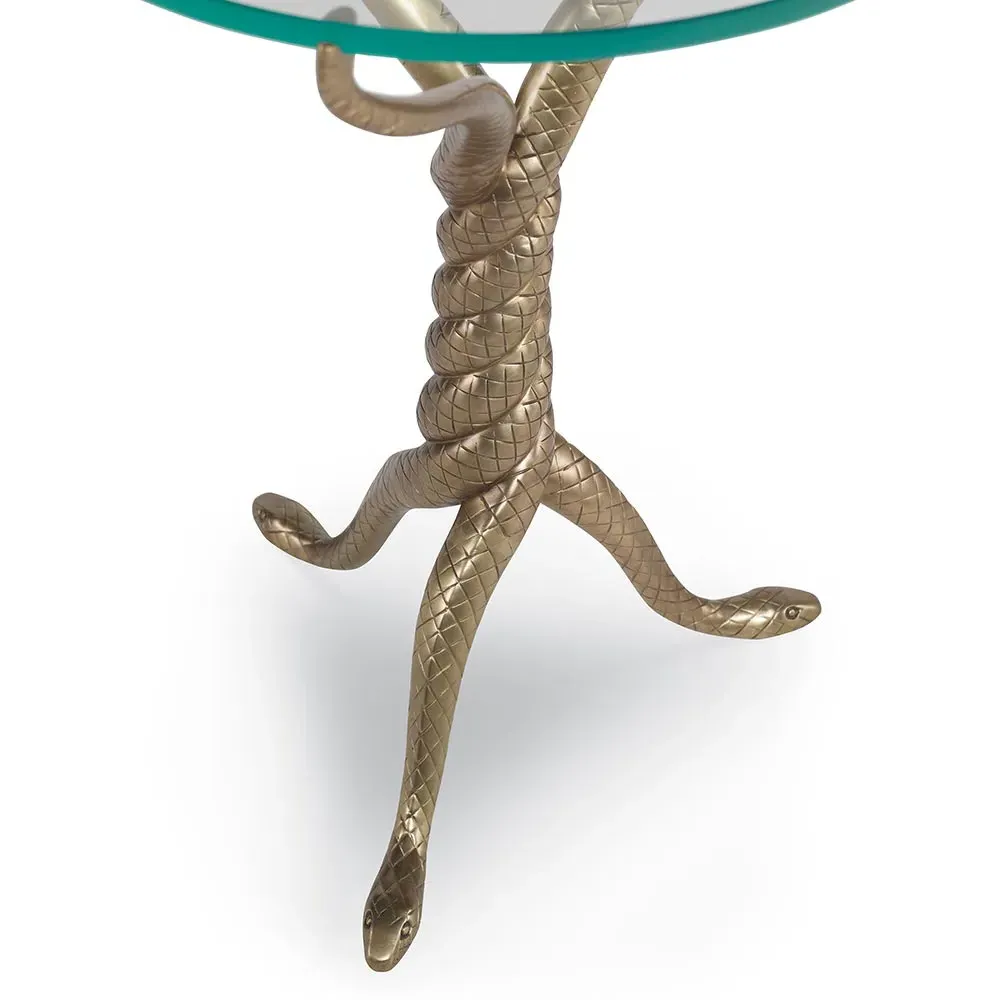 Brooke Round Drink Table with Serpent Base - Brass, Glass