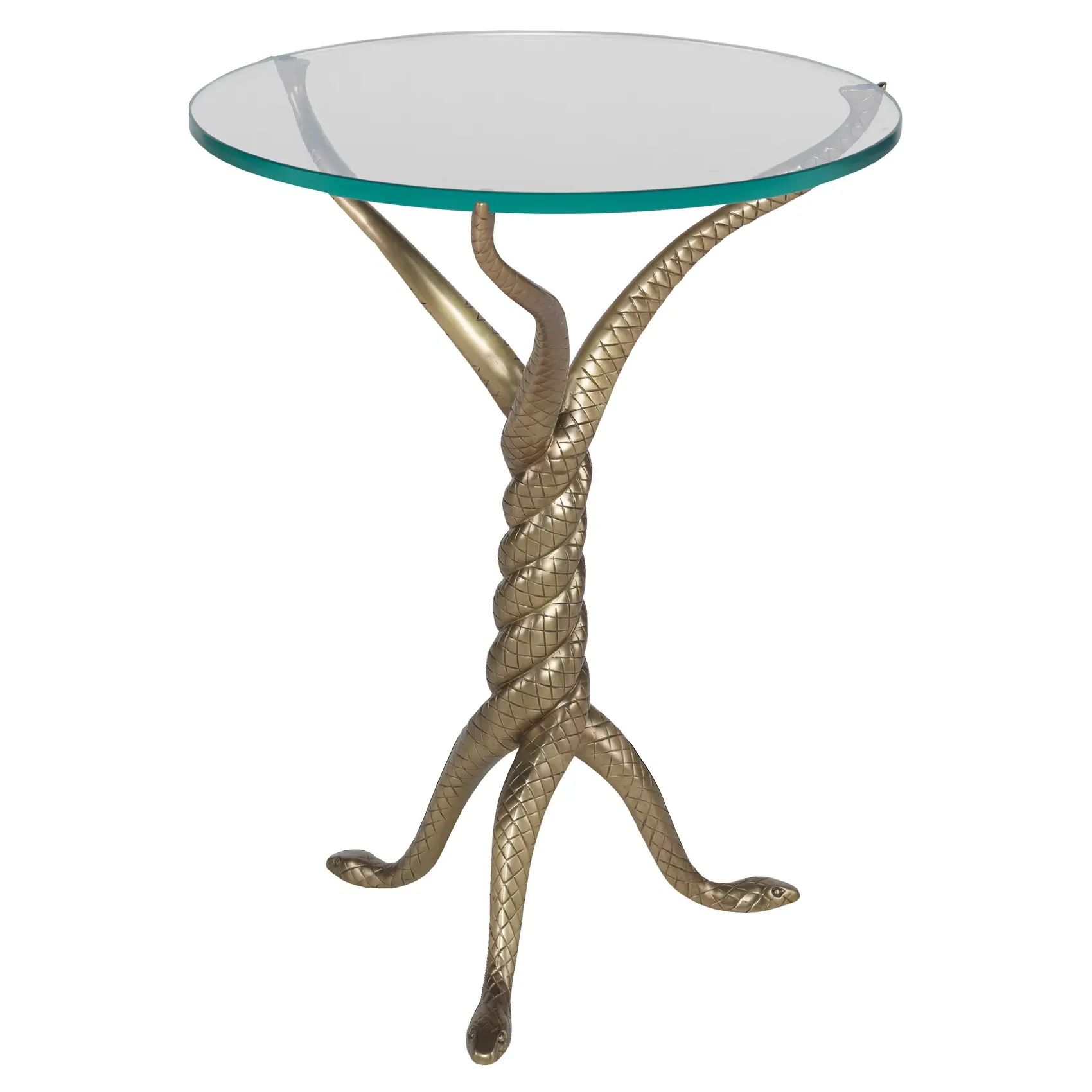 Brooke Round Drink Table with Serpent Base - Brass, Glass