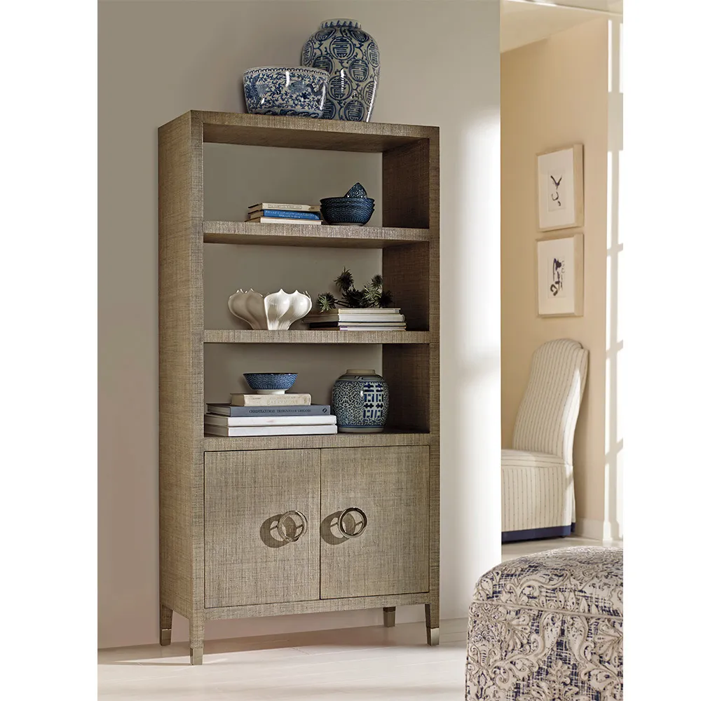 Charlston Open Back 2 Door Bookcase - French Grey, Mahogany