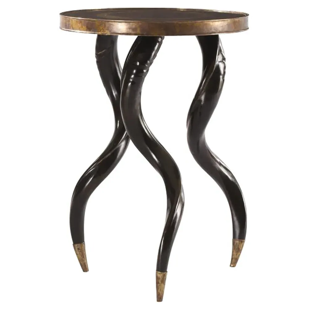 Faux Horn Side Table - Brown, Brass image