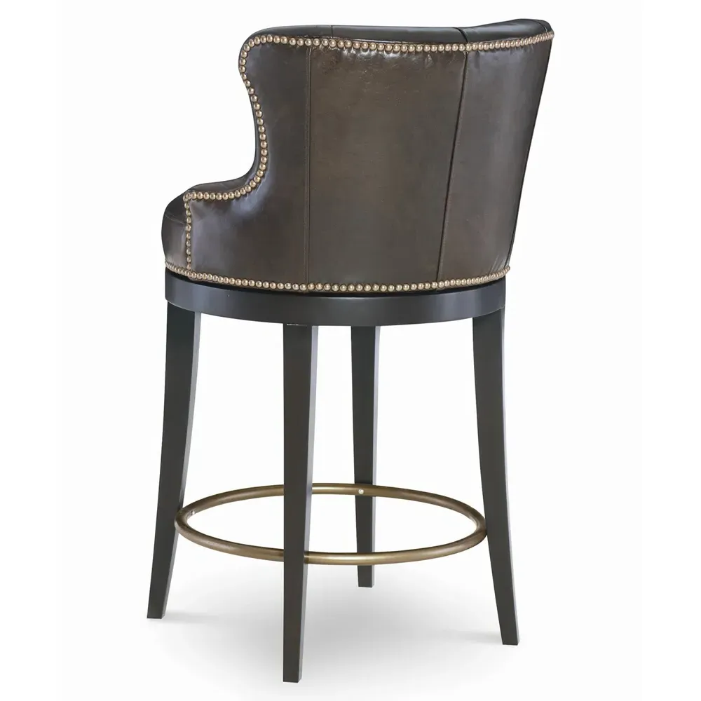 Forte Tufted Swivel Counter Stool - Brown, Leather
