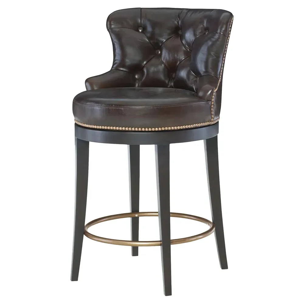 Forte Tufted Swivel Counter Stool - Brown, Leather