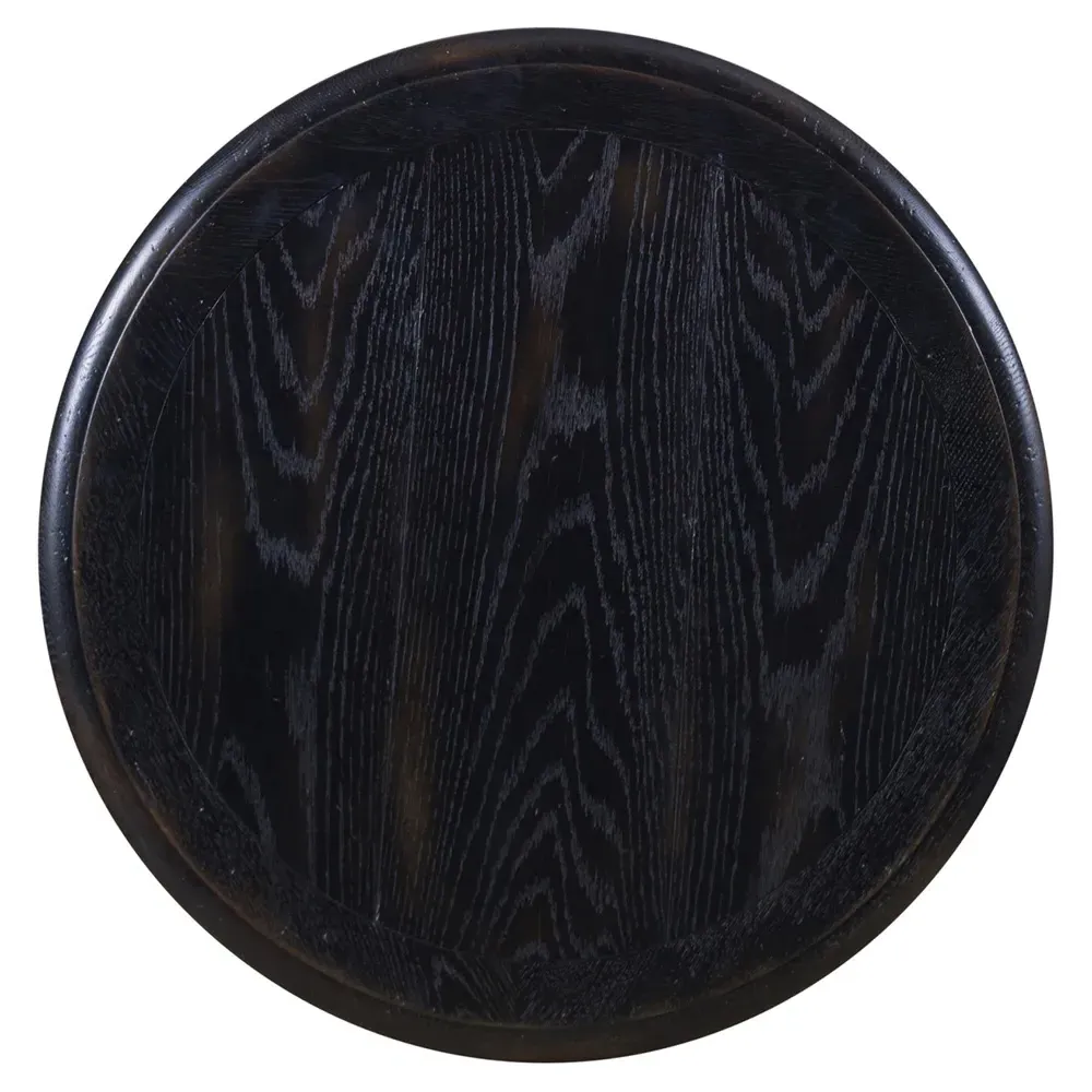 Grand French Country Round Pedestal Side Table - Ebonized Brown, Oak