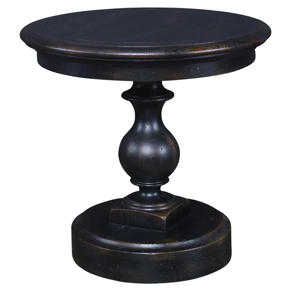 Grand French Country Round Pedestal Side Table - Ebonized Brown, Oak image