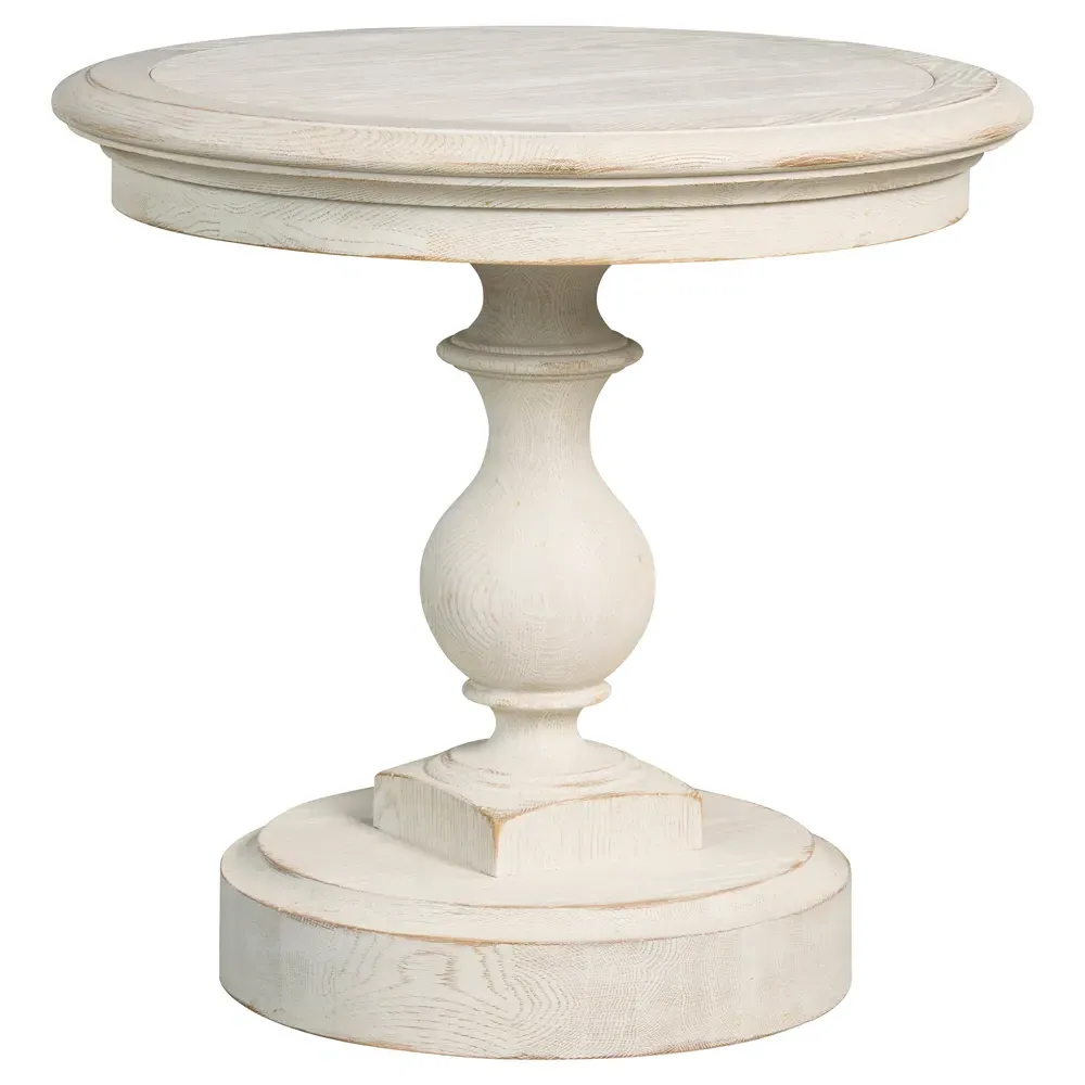 Grand Round Pedestal Side Table - White Wash, Oak image