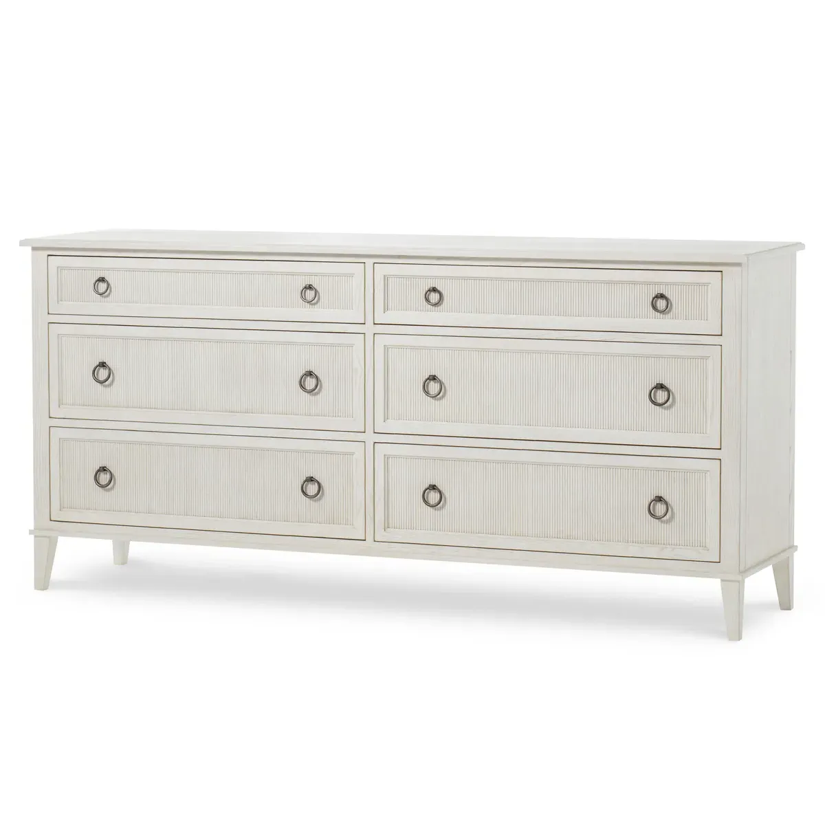Hampton 6 Drawer Double Dresser - White, Ash Wood