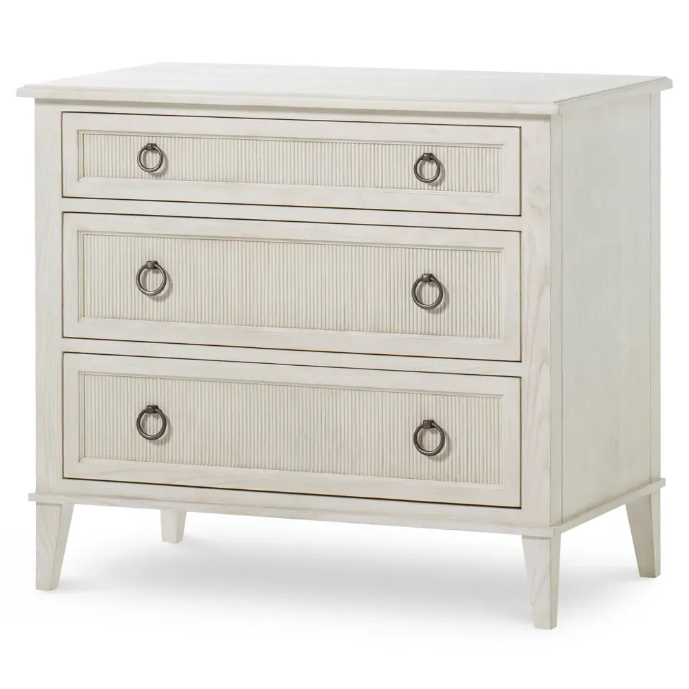 Hampton Wide 3 Drawer Nightstand - White, Ash Wood