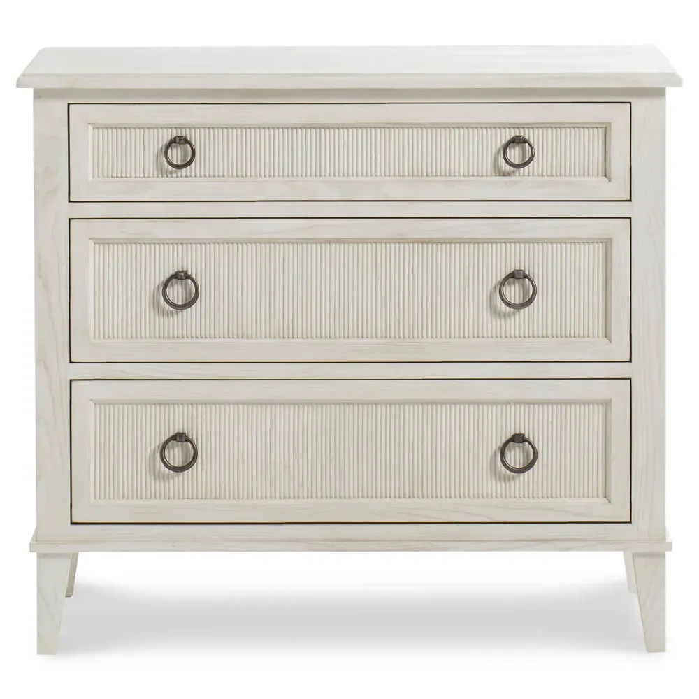 Hampton Wide 3 Drawer Nightstand - White, Ash Wood image