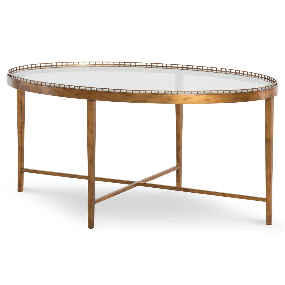 Logan Oval Coffee Table - Brass, Tempered Glass