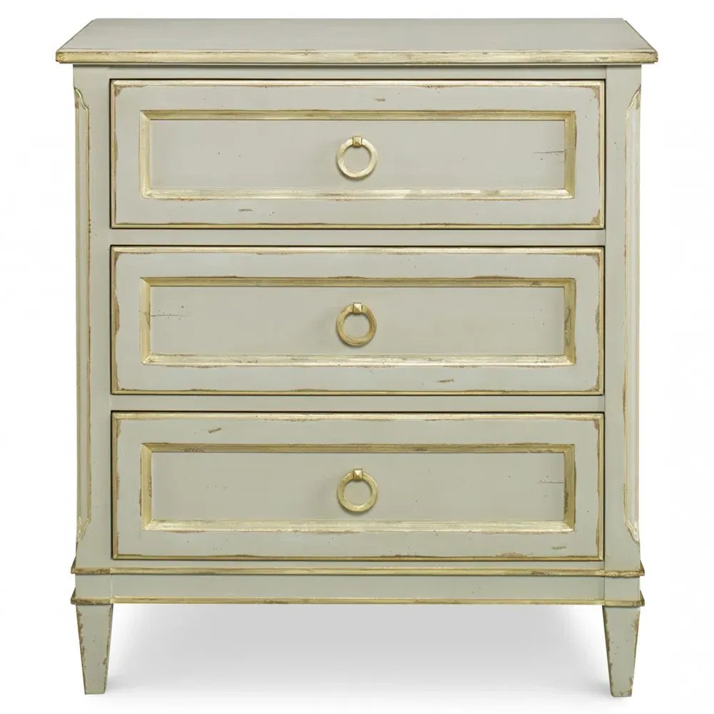 Madeline 3 Drawer Nightstand with Gold Accent - Light Grey