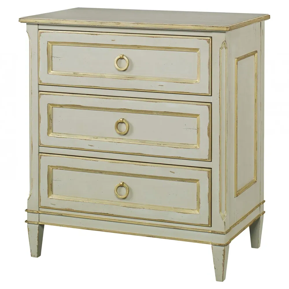 Madeline 3 Drawer Nightstand with Gold Accent - Light Grey image