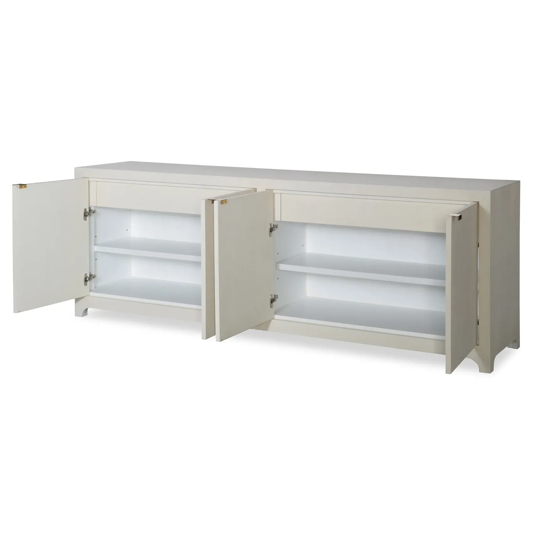 Monroe 4 Door Rectangular Credenza - Off White, Faux Shagreen