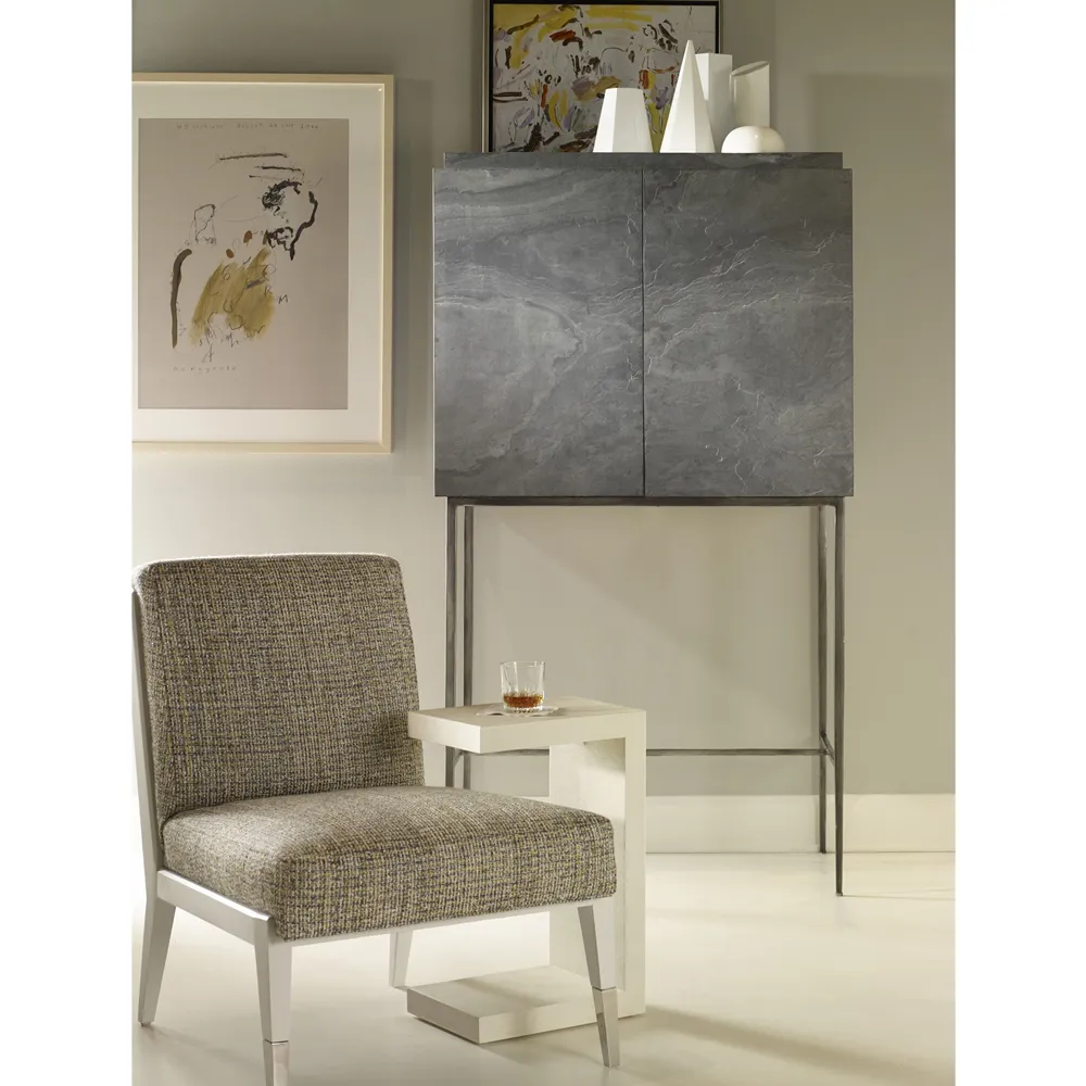 Monroe Rectangular Side C-Table - Ivory White, Faux Shagreen