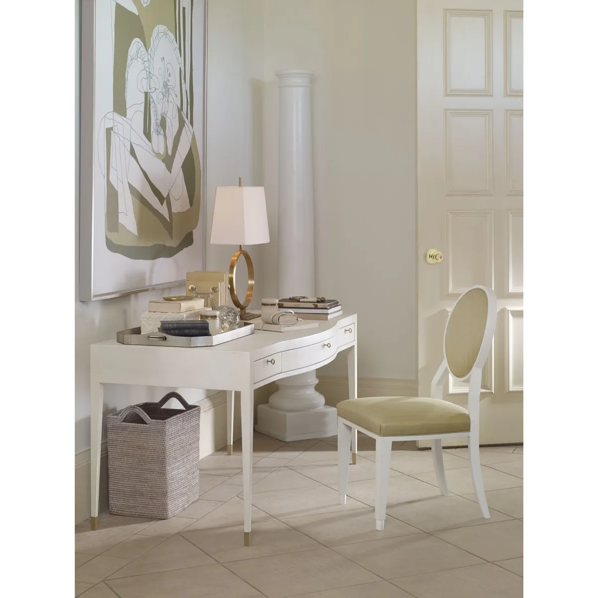 Monroe Writing Desk with 3 Drawers - White, Faux Shagreen